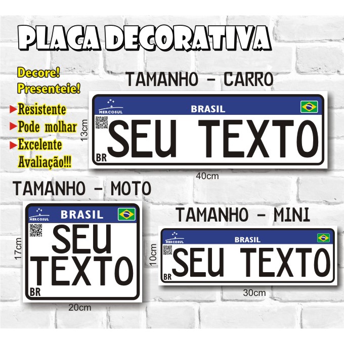 Placa Decorativa Personalizada - Estilo Mercosul - placa de carro OU moto - grau 244 - QRA