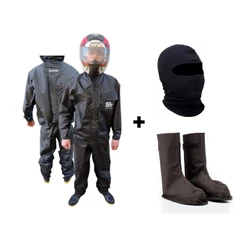 Kit Capa De Chuva - Conjunto Calça Jaqueta Impermeavel Luxo Pvc Com Bolso-Motoboy-Motoqueiro+Polaina+Touca Ninja