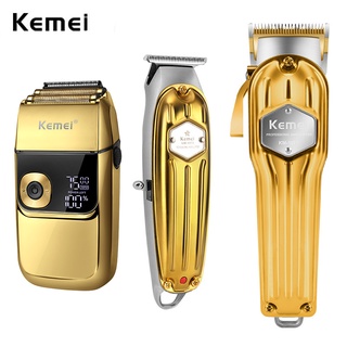 Kemei Homens Profissional Todo O Metal Kits De Corte De Cabelo Cortador De Barbeiro Combos 0mm Navalha Barbeador Elétrico Aparador