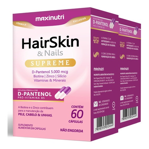 Kit 2x Hair Skin & Nails Supreme D-Pantenol 5000mcg 60 Cápsulas