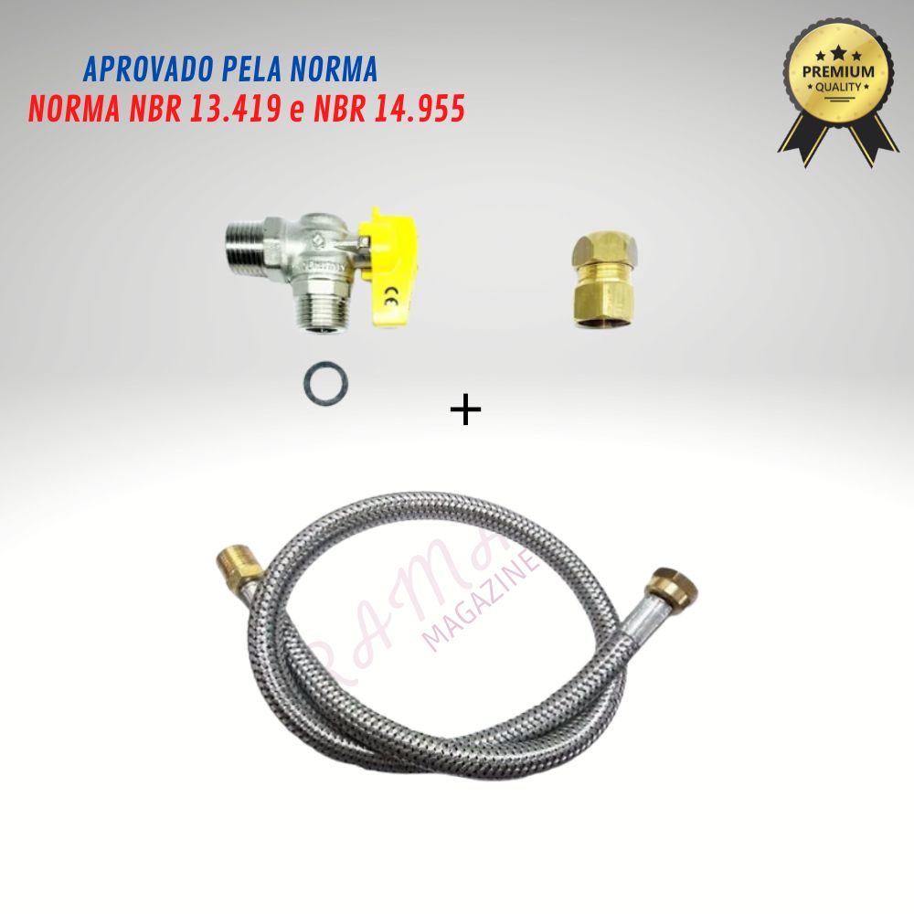 Kit Instalação Gás Natural Mangueira 1metro P/ Fogões Cooktop