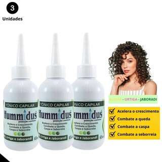 kit 03 Tônico de crescimento capilar e controle de queda combate Caspa e Seborreia - Alumã - Urtiga - Jaborandi 65ml Hummidus