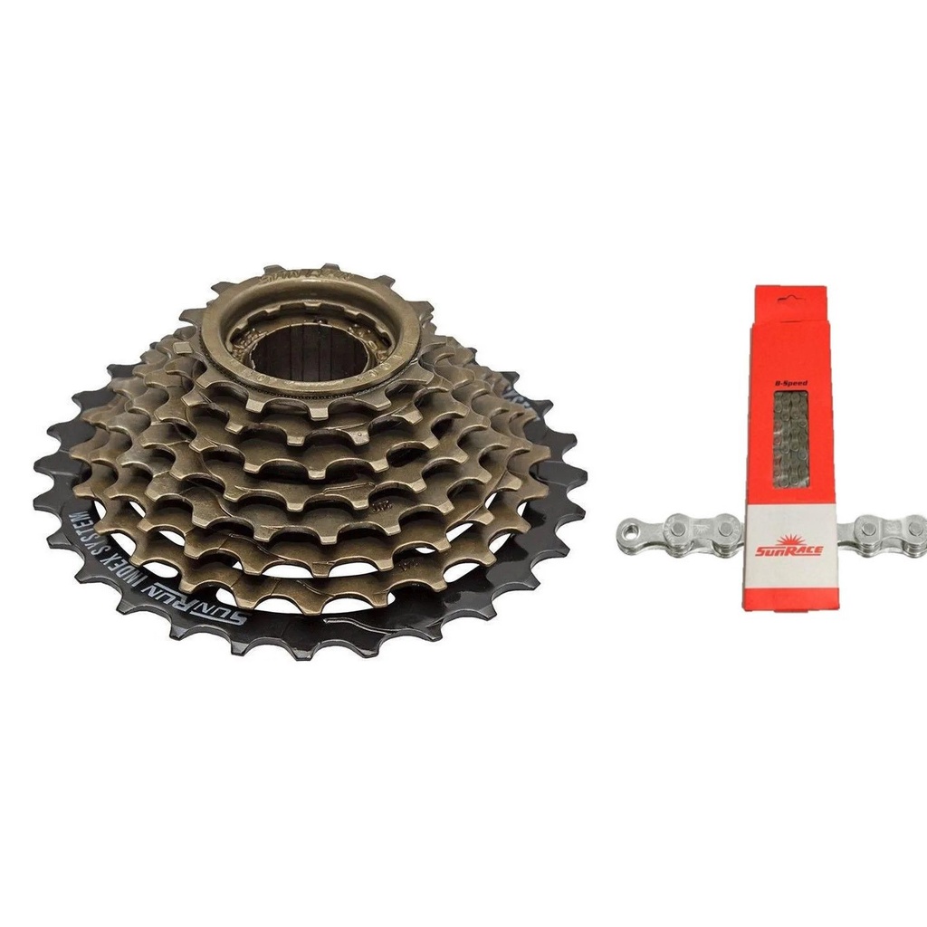 Catraca Roda Livre 8v 13/32t Index Sky + Corrente Sunrace 8v
