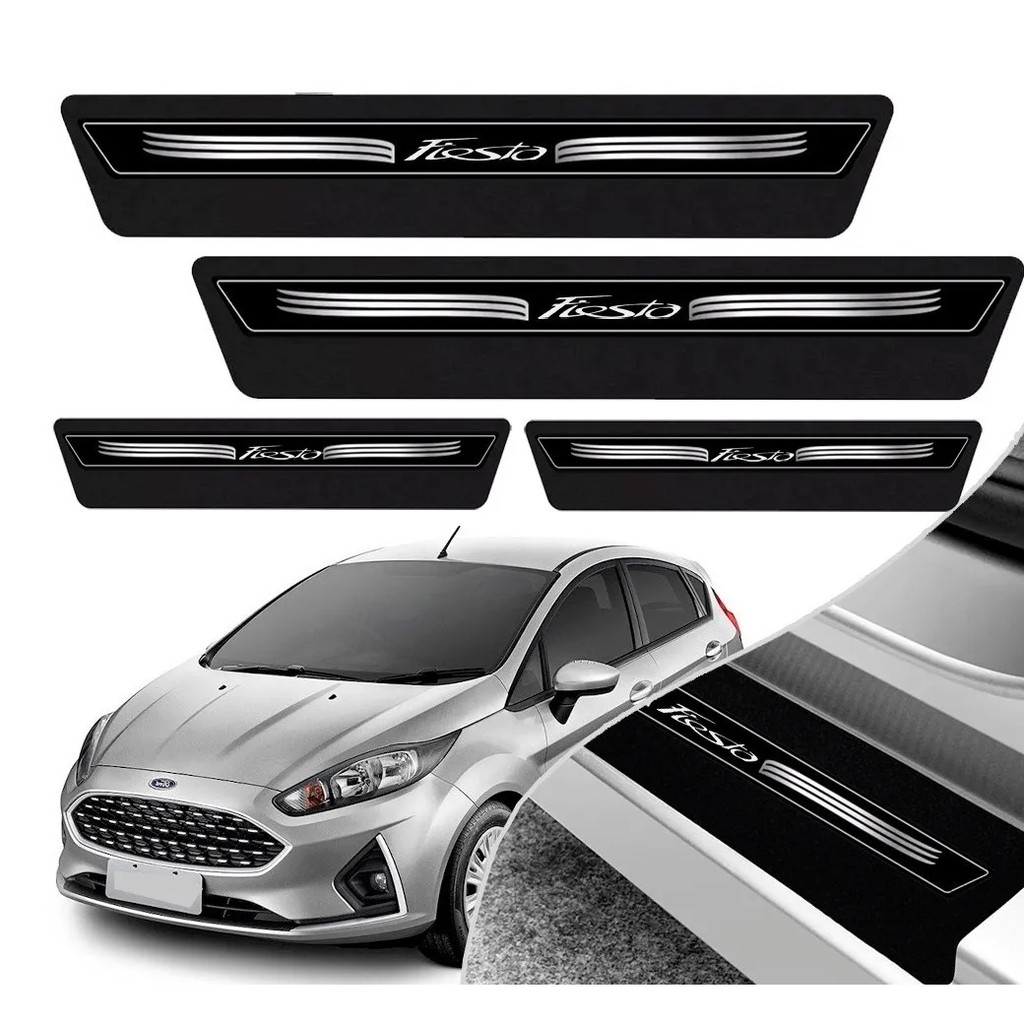 Kit 8 Peças Soleira Adesivo Porta Fiesta 2004 Á 2010 2011 2012 E New Fiesta 2013 2014 2015 2016 2017 2018 2019 - Preto