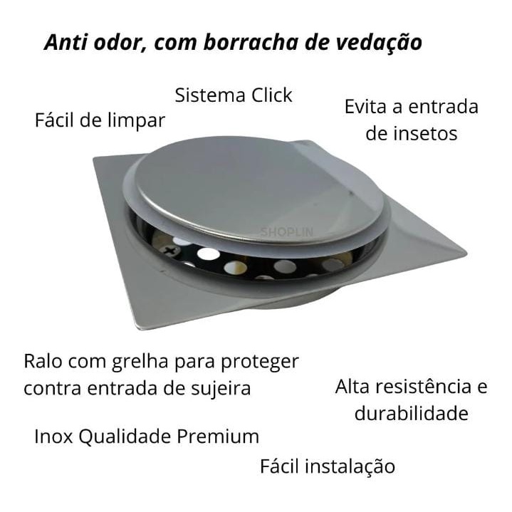 ralo inteligente click para banheiro clic up 10x10 inox