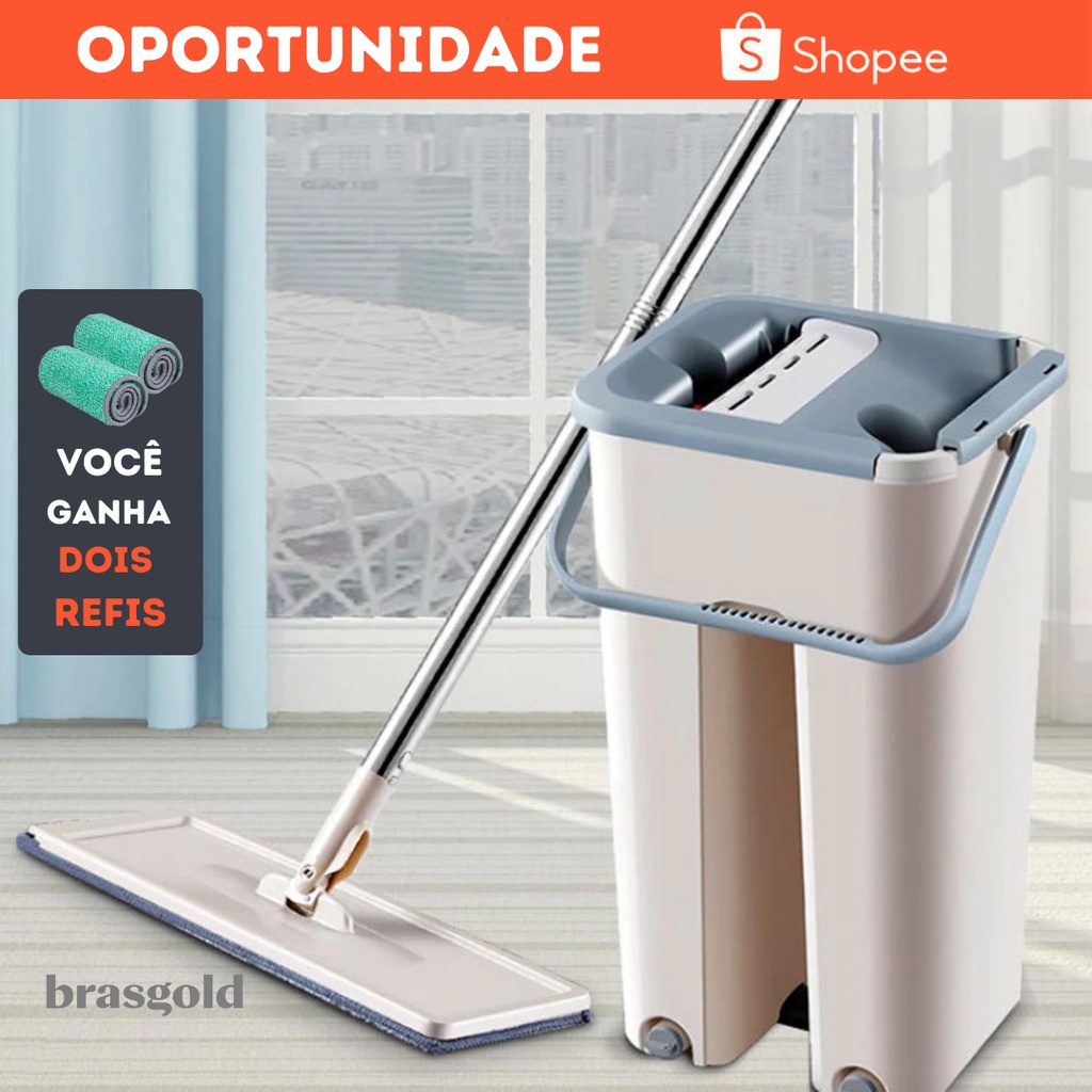 Mop Lava E Seca Flat Multiuso Vertical Com Refil Extra | Shopee Brasil
