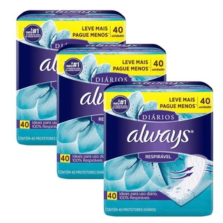 Kit Protetores Diários Always Respirável 40 Unidades - 3 Unidades