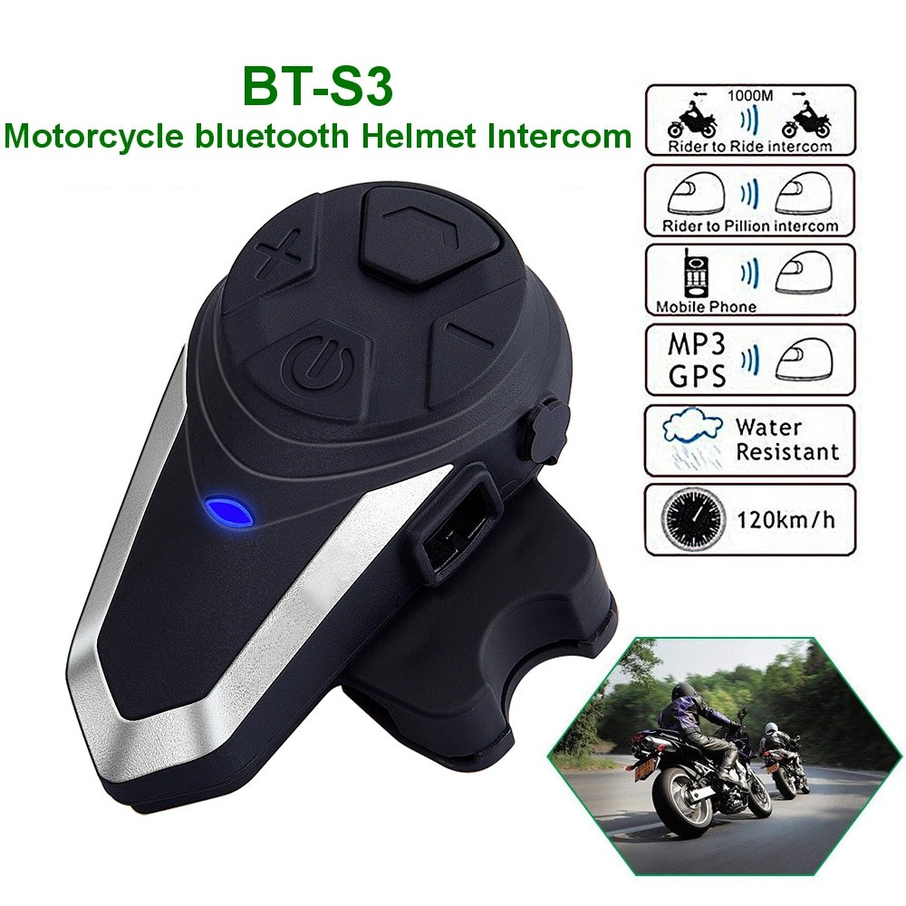 2 Pack Motorcycle Bluetooth Headset BT-S3 Helmet Bluetooth Communication Systems Ski 1000m Up to 3 Riders Helmet Headphones Bluetooth Intercom Walkie-Talkie for Snowmobile 