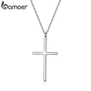 Bamoer Colar Com Pingente Cruz Prateado Cor De Rosa Dourado YIN076-L