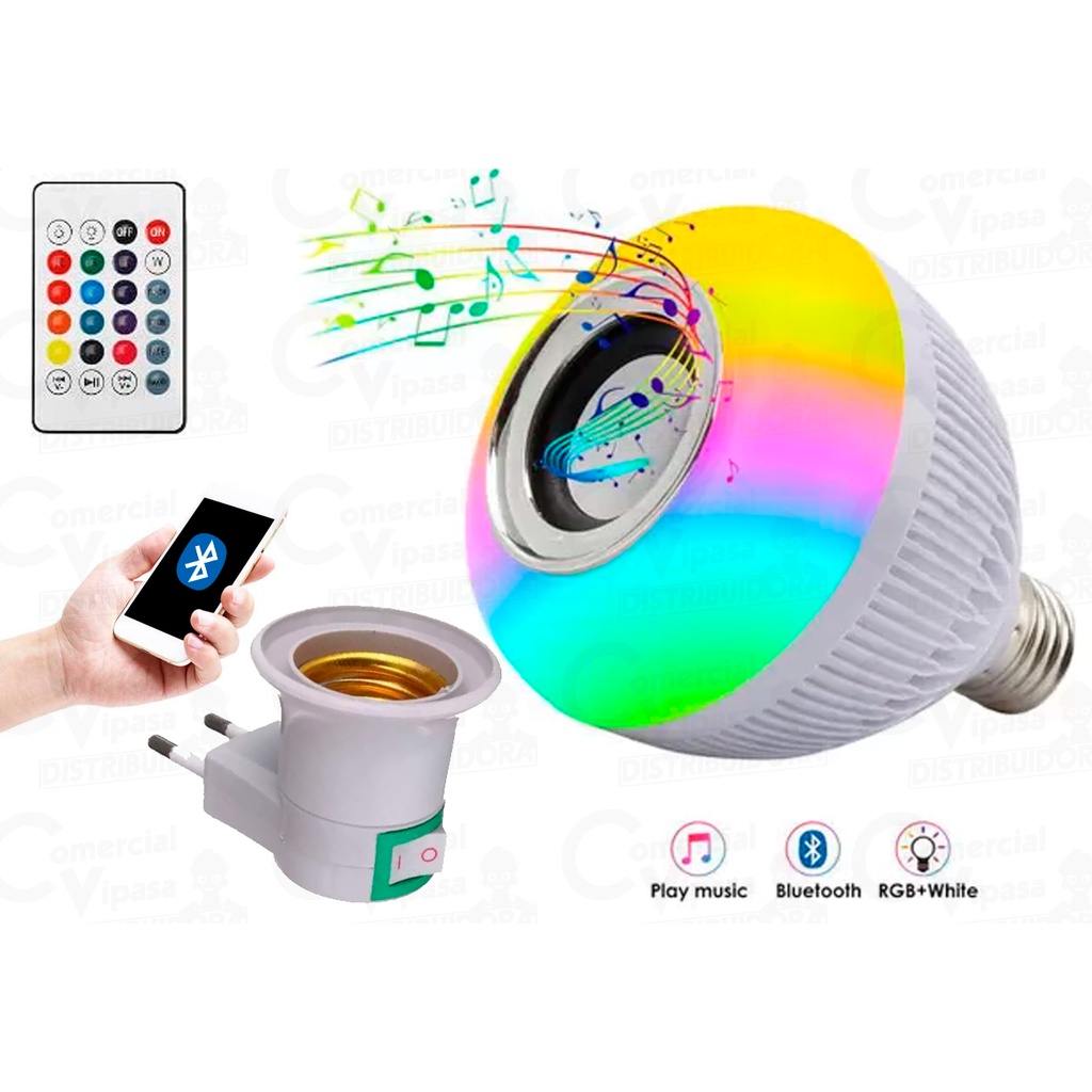 kit Lâmpada Musical Caixa Som Bluetooth Led Rgb Controle led music buld com Soquete liga e Desliga