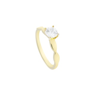 Anel Solitário Feminino Com Zircônia Amoeto Banho Ouro 18k