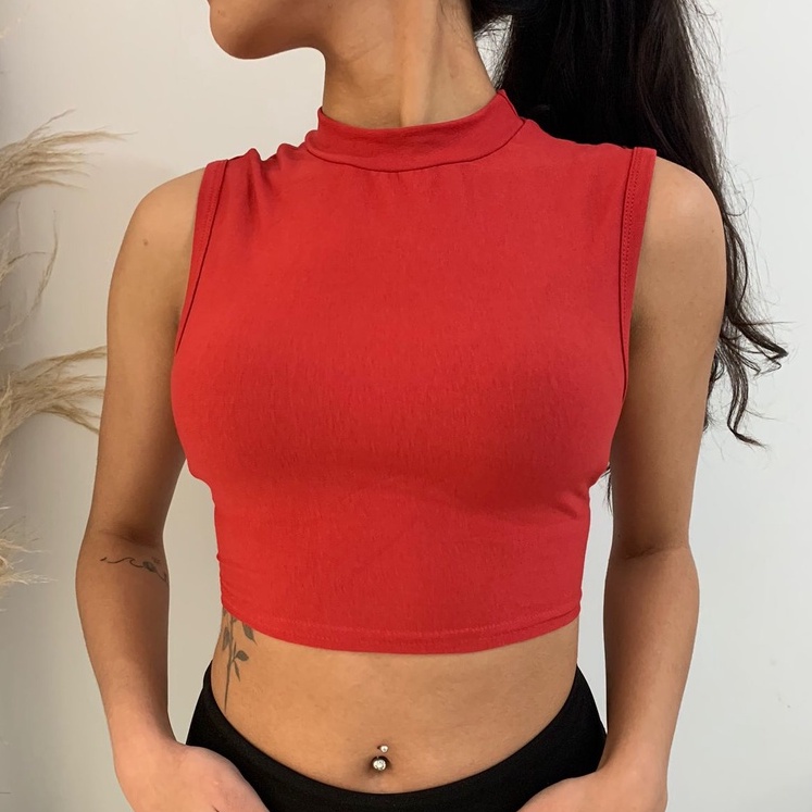 Detalhes do Kit 10 Top Cropped lindo gola alta tamanho único moda blogueira  blusinha fitness academia
