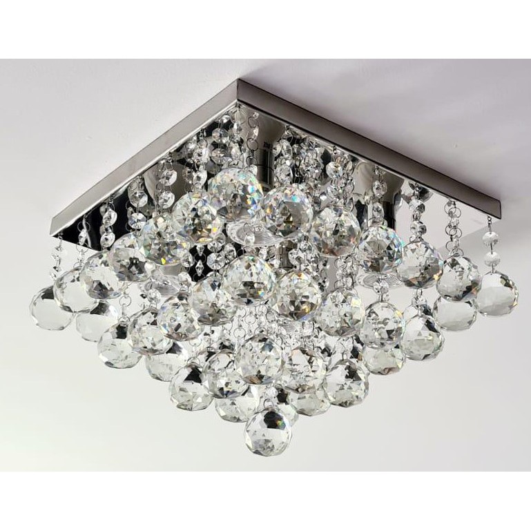 Lustre Plafon de Cristal K9 Quadrado 30x30 Inox Espelhado para Sala Quarto GU10