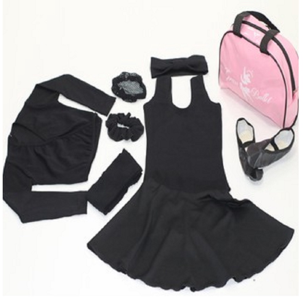 Uniforme de Ballet preto infantil - modelo regata com Bolsa e Casaquinho
