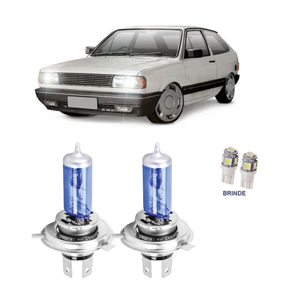 Par Lâmpada Super Branca H4 VW Gol G1 Quadrado BX CL GTI GTS 1980 a 1995 + Brinde