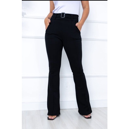 calça flare cintura alta, calça social flare boca de sino malha crepe em Oferta na Shopee