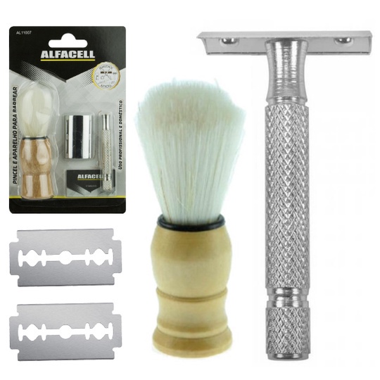 APARELHO DE BARBEAR DE METAL COM PINCEL PARA BARBEAR+LÂMINA