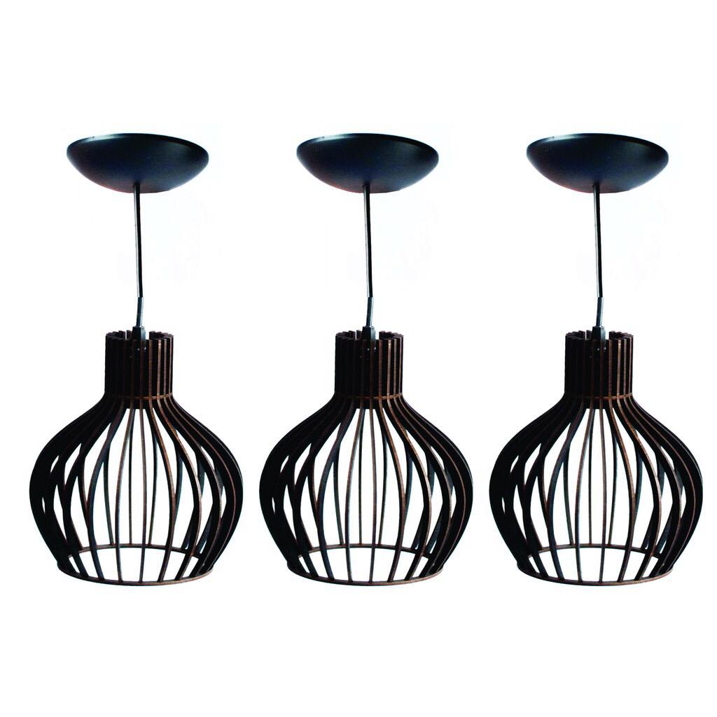 Kit com 3 Pendente Luminaria PP Preto com fio Lustre de Sala Decorativo em Oferta na Shopee