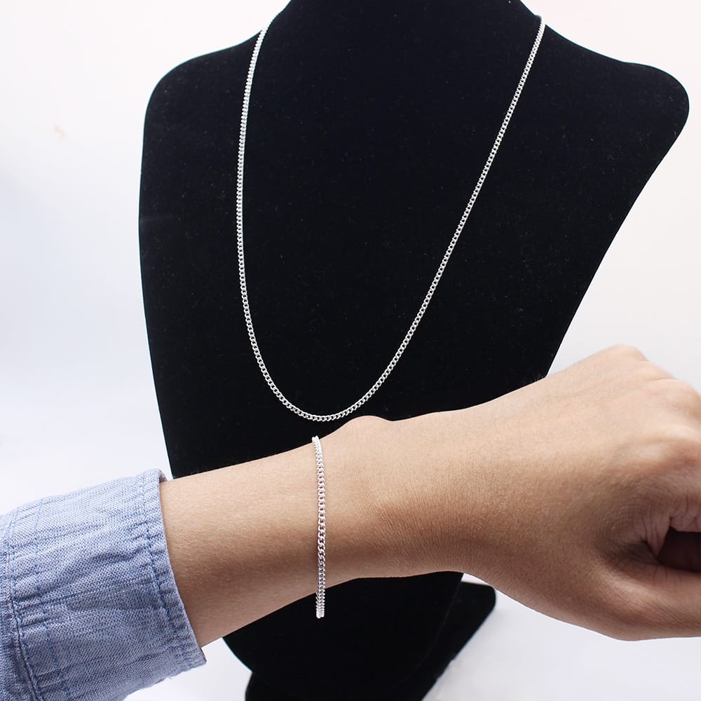 Conjunto Colar Corrente Masculina + Pulseira  Banhado A Prata 925 60cm 2.5 mm