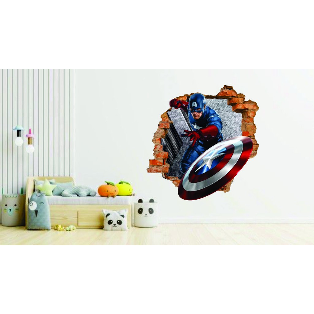Adesivo Decorativo De Parede Capitao America 3d Quarto Infantil Buraco Falso Marvel Vingadores Shopee Brasil