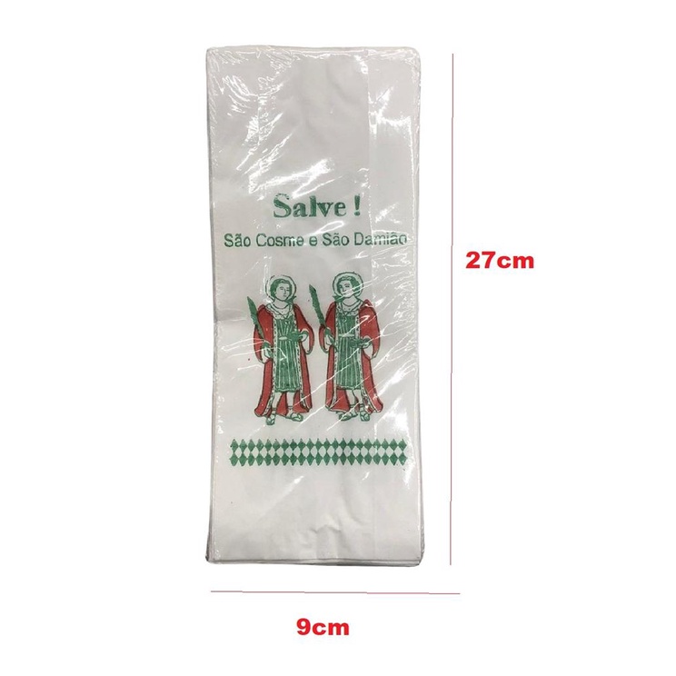 Kit 3000 Sacolas de Papel Branca Sao Cosme e Damiao 9x27cm