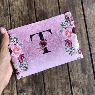 Necessaire Personalizada Alfabeto Floral - Estampa SIMULA glitter