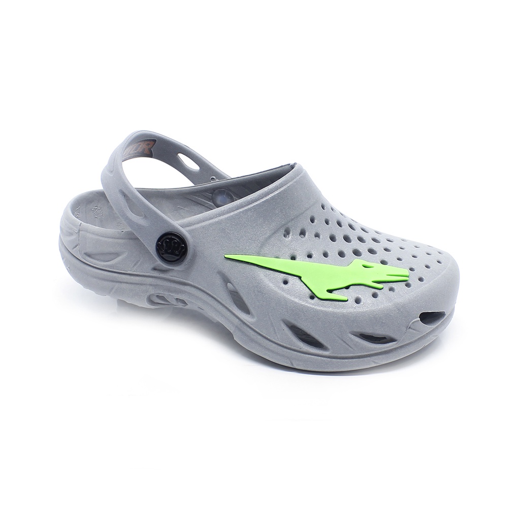 Detalhes do Babuche Sandália Papete Chinelo Infantil Plugt Menino Dinossauro Raptor Verde Cinza
