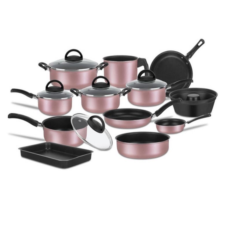 Jogo de Panelas - Conjunto 13Pçs - Kit Assadeira + Formas - Alumínio - Rose / Vermelho / Preto