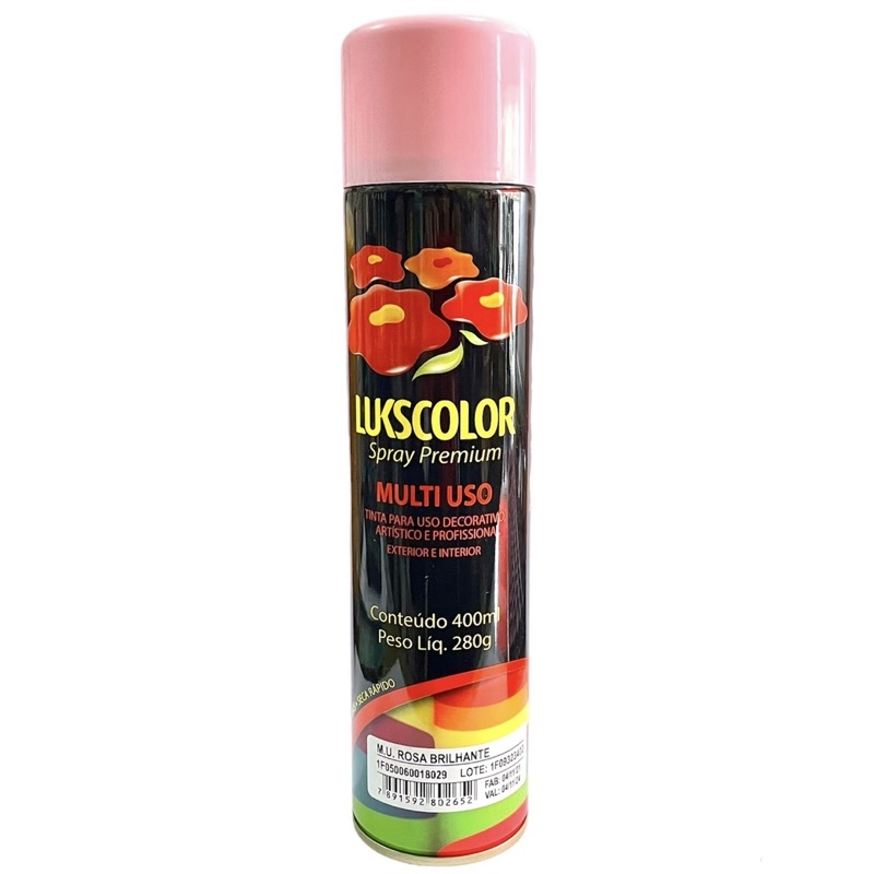 Tinta Spray Rosa Brilhante Multiuso 400ml LUKSCOLOR Exterior e Interior
