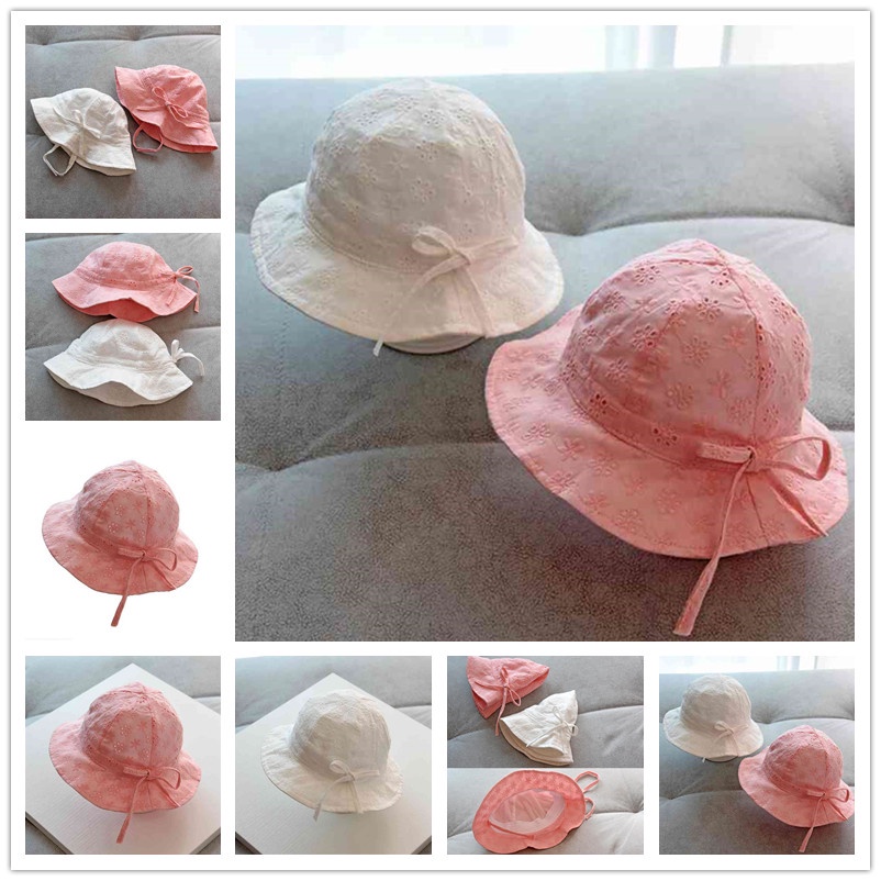 Chapéu De Pescador Infantil De Algodão À Prova De Vento Com Laços De Flores Para O Verão