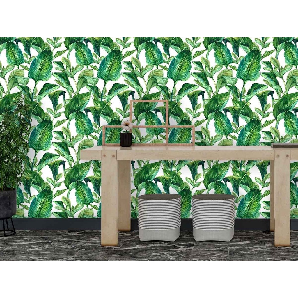 Papel De Parede 3d Folhas Folhagem Tropical Auto Colante em Oferta na Shopee