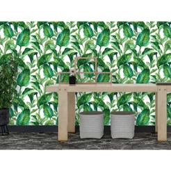 Papel De Parede 3d Folhas Folhagem Tropical Auto Colante