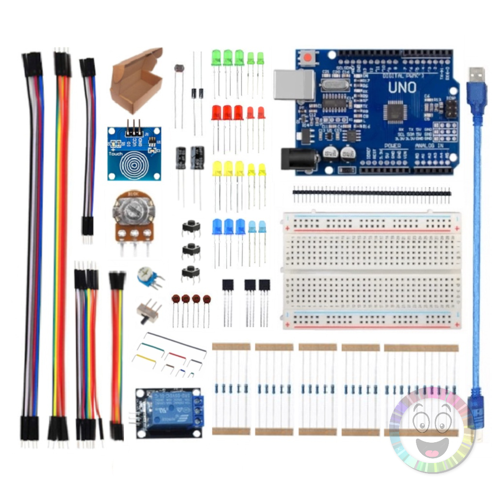 Kit Arduino Uno R3 (Compatível) Personalizado Básico com Protoboard Led Resistor Diodo Jumpers Sensor e Mais