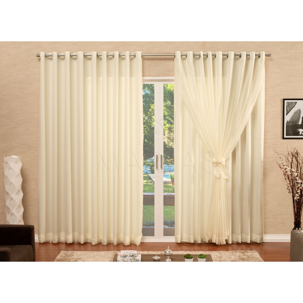 Cortina Luxo Microfibra Com Voil 2,80x1,70 para varão simples  Cortina Para janela de Sala ou Quarto
