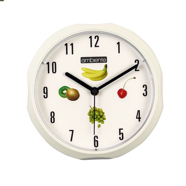 Relogio De Parede Sala Cozinha Grande 21,5cm Branco Frutas Pilhas Inclusas