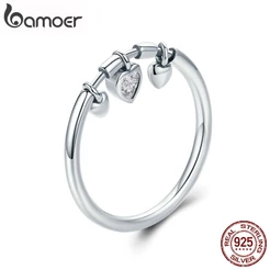 BAMOER 925 Sterling Silver Glittering Heart Clear CZ Anel Female Ring Women Wedding Engagement Jewelry SCR215