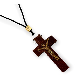Cordão Pescoço com Cruz Madeira e Jesus em Metal em Oferta na Shopee