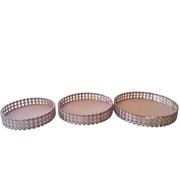 Trio de Bandeja Redonda Modelo Perola em MDF CRU 3 Bandejas