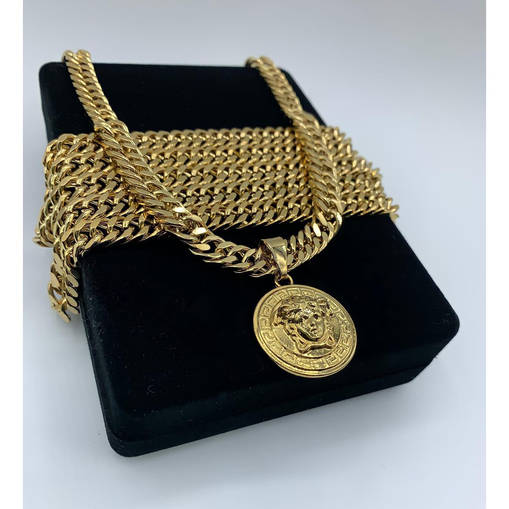 cordão Grumet 12 Milímetros + Pingente Medusa Banhados A Ouro 18k Top