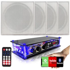Kit Som Ambiente 4 Caixas de Som Quadradas de Embutir Gesso Pvc+ Amplificador Bluetooth Usb 2 Canais