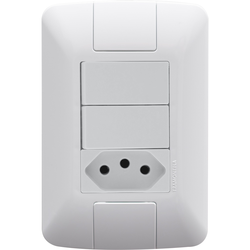 Conjunto 4x2 com 2 Interruptores Paralelos 6 A 250 V e 1 Tomada 2P+T 10 A 250 V Tramontina Aria Branco