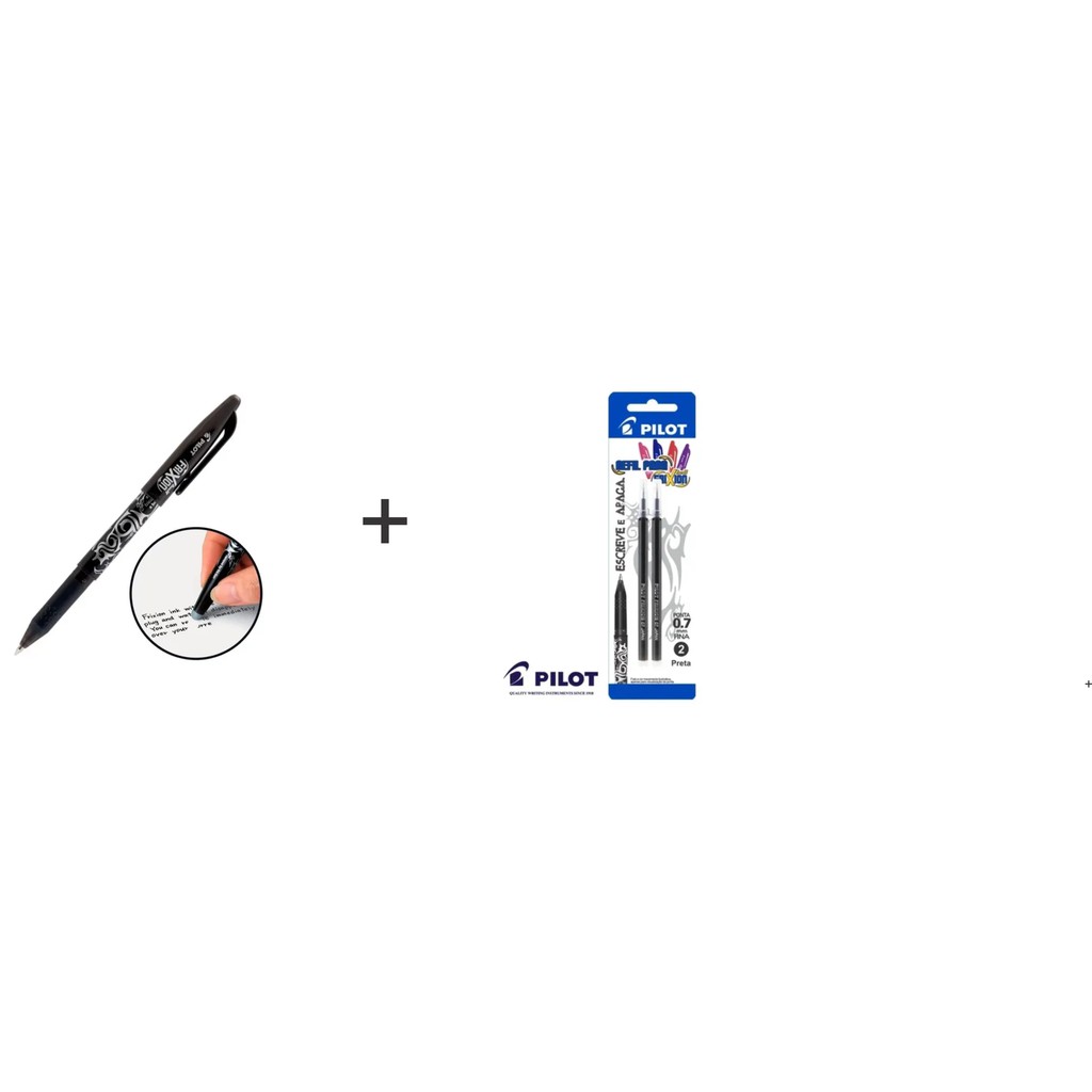 Caneta Escreve E Apaga Frixion Esferográfica preto Pilot  +   2 Refil Para Caneta Pilot Frixion Ball Apaga Com Calor Preto