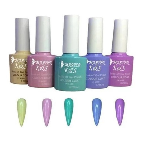 Kit com 5 esmaltes em gel tom pastel (DZ / XD / KS / Bella Rosa / Lirio / GF / SIOUX)
