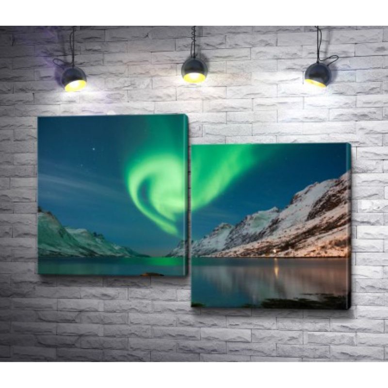 Quadros Decorativos aurora boreal verde Decoração De Quarto e Sala aurora boreal verde Kit 2pcs 50x30 #134