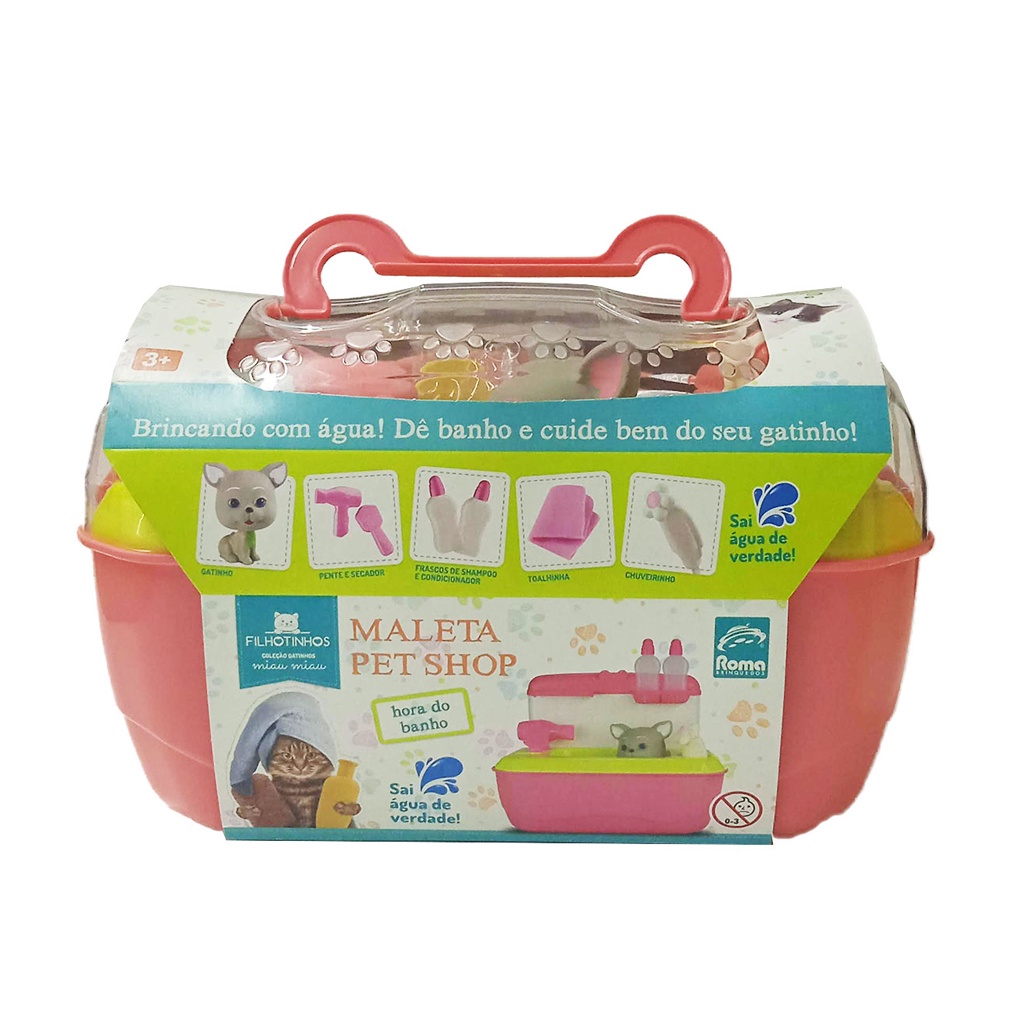 Maleta Rosa Pet Shop Com Acessórios Gatinho 5860 - Roma - Pets