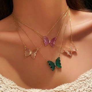 Colar De Clavícula De Cristal Transparente Com Pingente De Borboleta Feminino