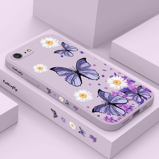 Capa De Silicone Líquido Com Estampa De Borboletas Roxas Para IPhone 8 7 6 6S Plus SE 2020