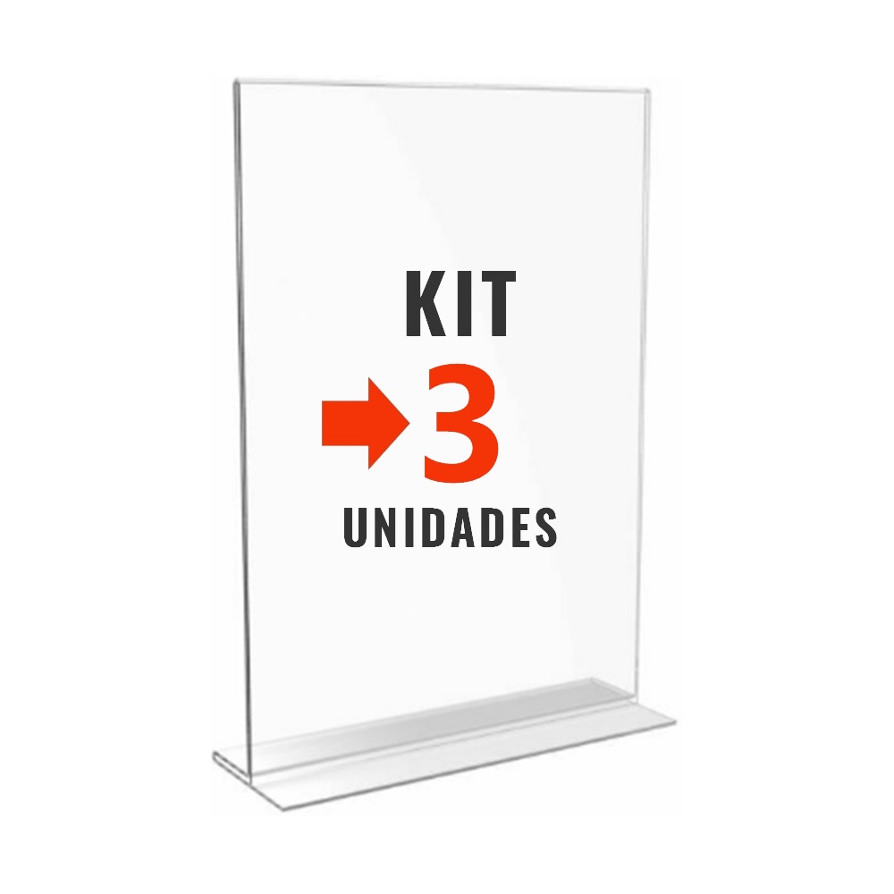 Kit com 3 Display Expositor Acrilico T 30x21cm Tamanho A4 Vertical de Mesa e Balcao para Cardapio Fotos Promocao Avisos Panfletos Qr Code