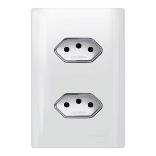 Tomada Dupla de 20A Branco com Cromado Dicompel Novara