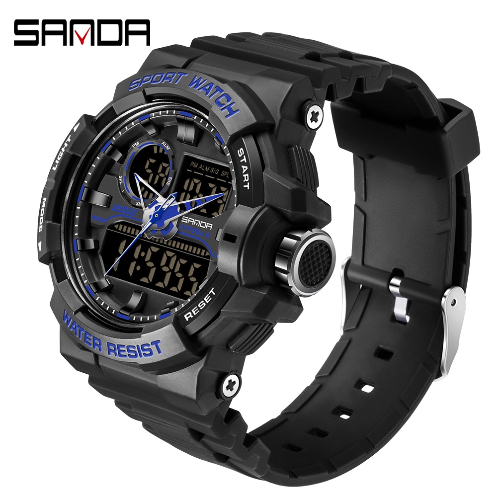SANDA Relógio De Pulso Masculino De Quartzo Com Display Duplo Digital LED Luminoso 6025-11